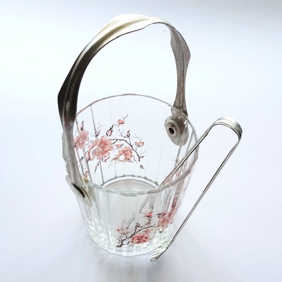 Vintage Cherryblossom 🌸 Sugarcube Glass with Tongs - Picture 1 of 9